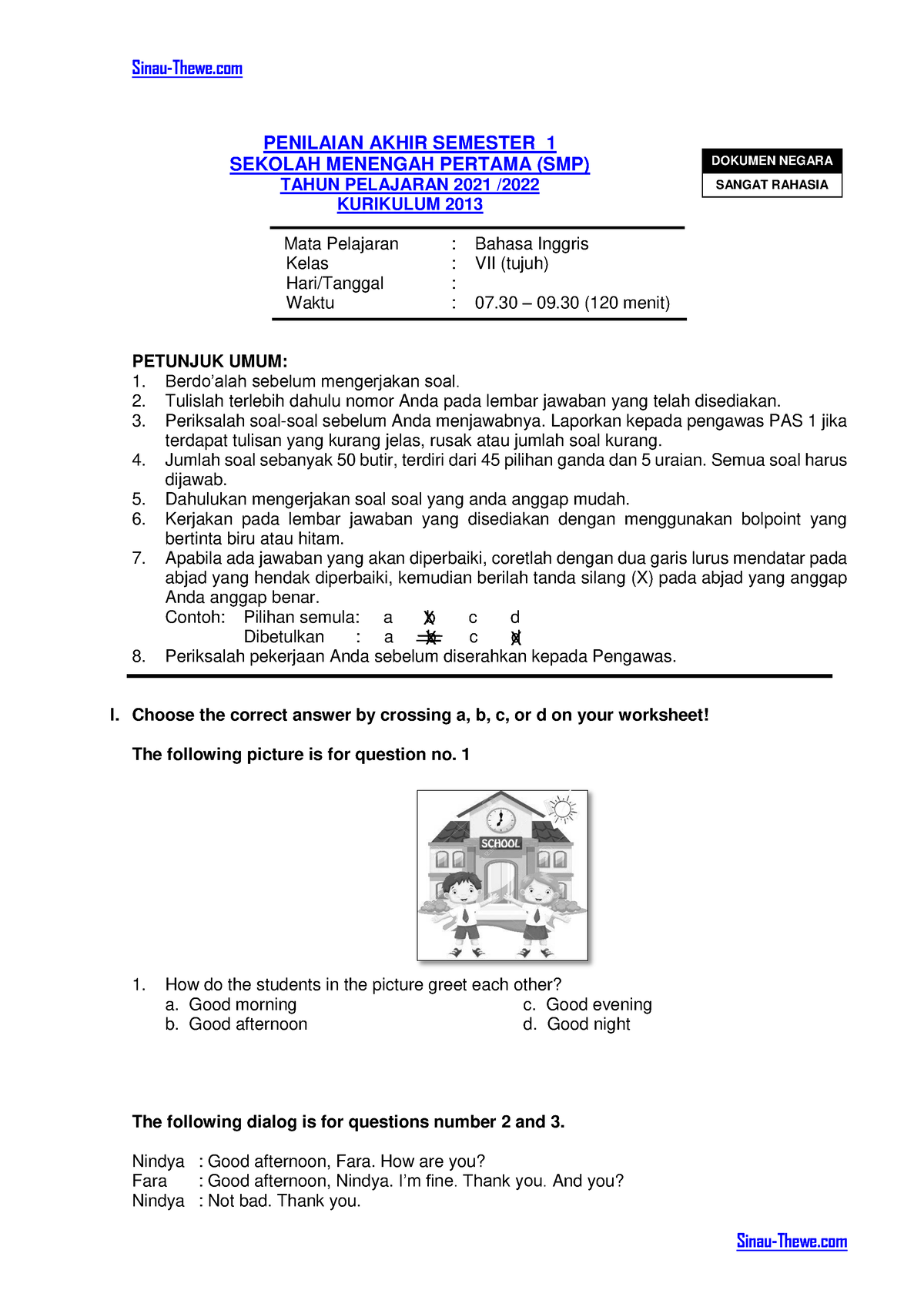 Soal PAS B.Inggris Kelas 7 K13 Sinau-Thewe - PENILAIAN AKHIR SEMESTER 1 ...