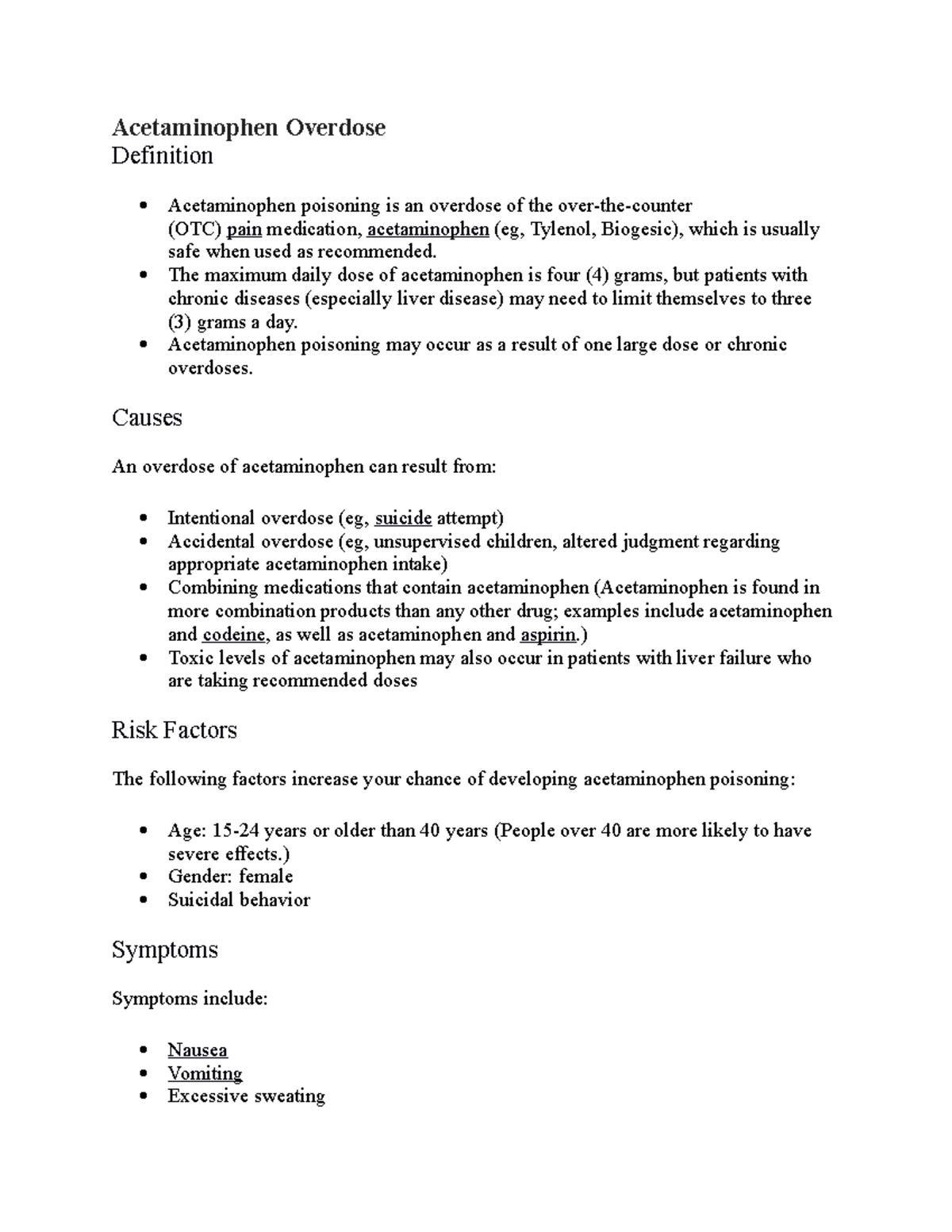Acetaminophen Overdose Acetaminophen Overdose Definition