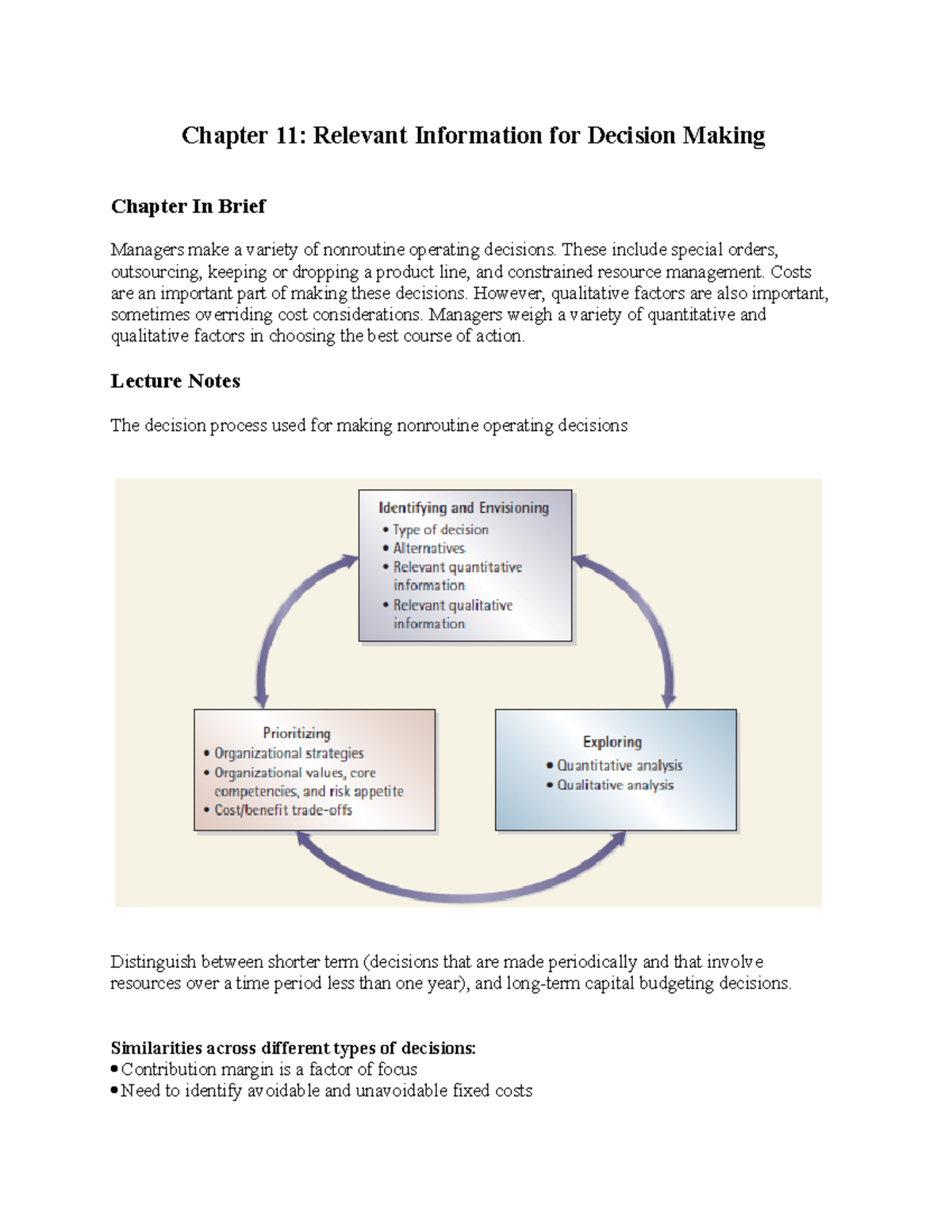Relevant Costing Notes - Chapter 11: Relevant Information for Decision ...