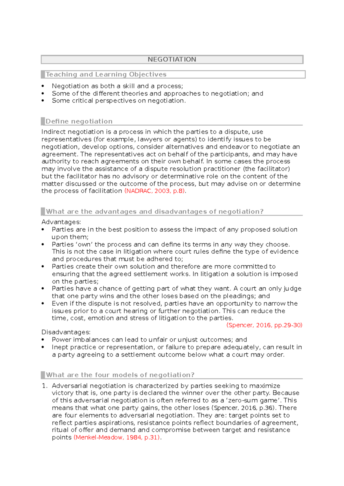 Week 3 Exam Notes - Week 3 reading summary - NEGOTIATION Teaching and ...