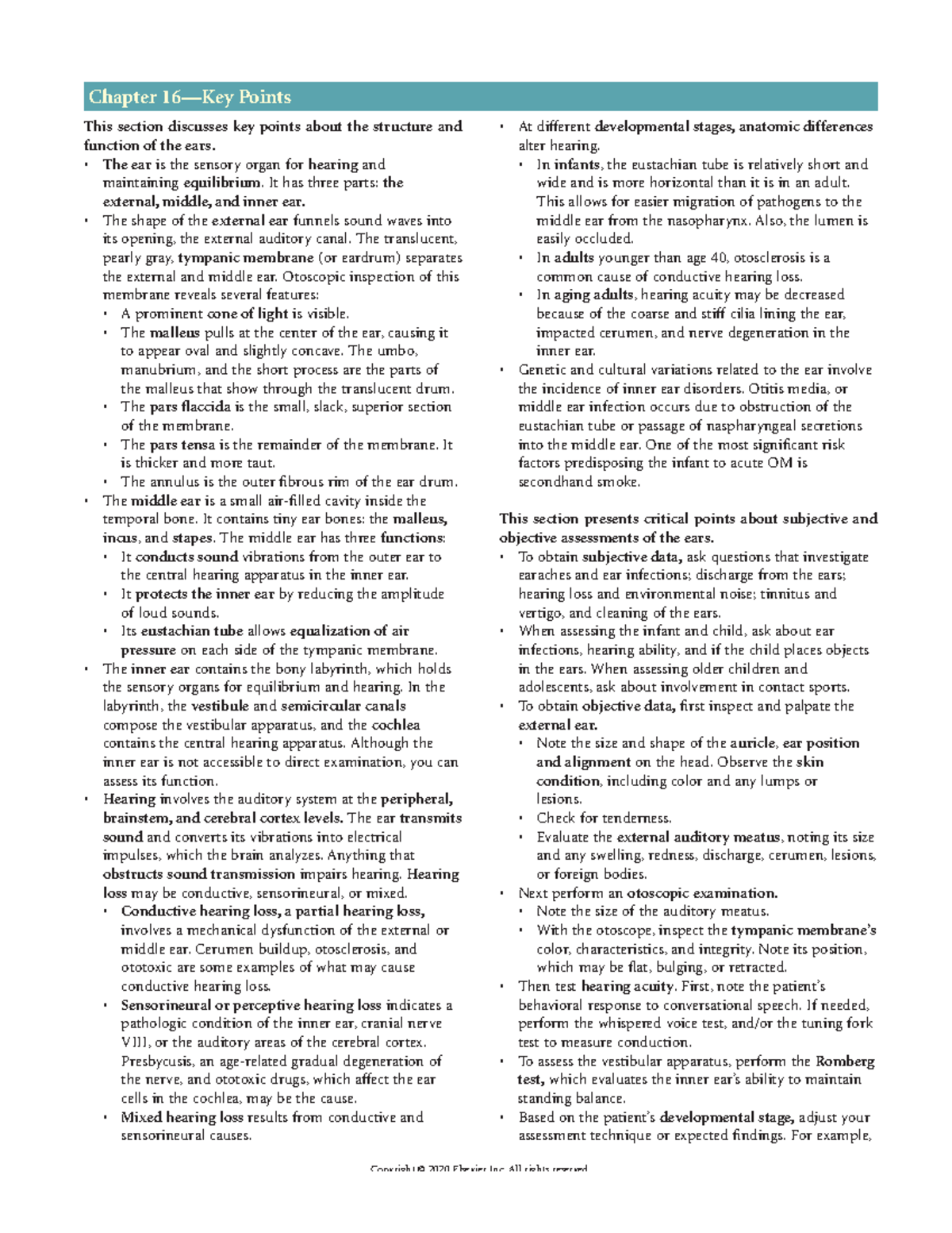 Chapter 16 - Ears Key Points - Copyright © 2020 Elsevier Inc. All ...