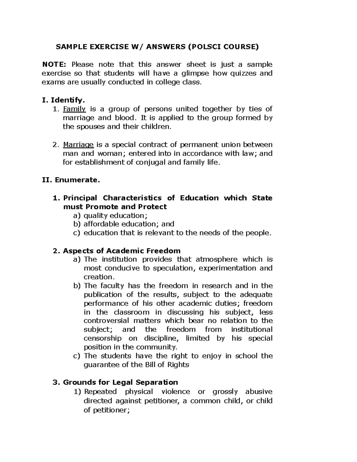 Sample Exercise W Answers Polsci Course SAMPLE EXERCISE W ANSWERS 