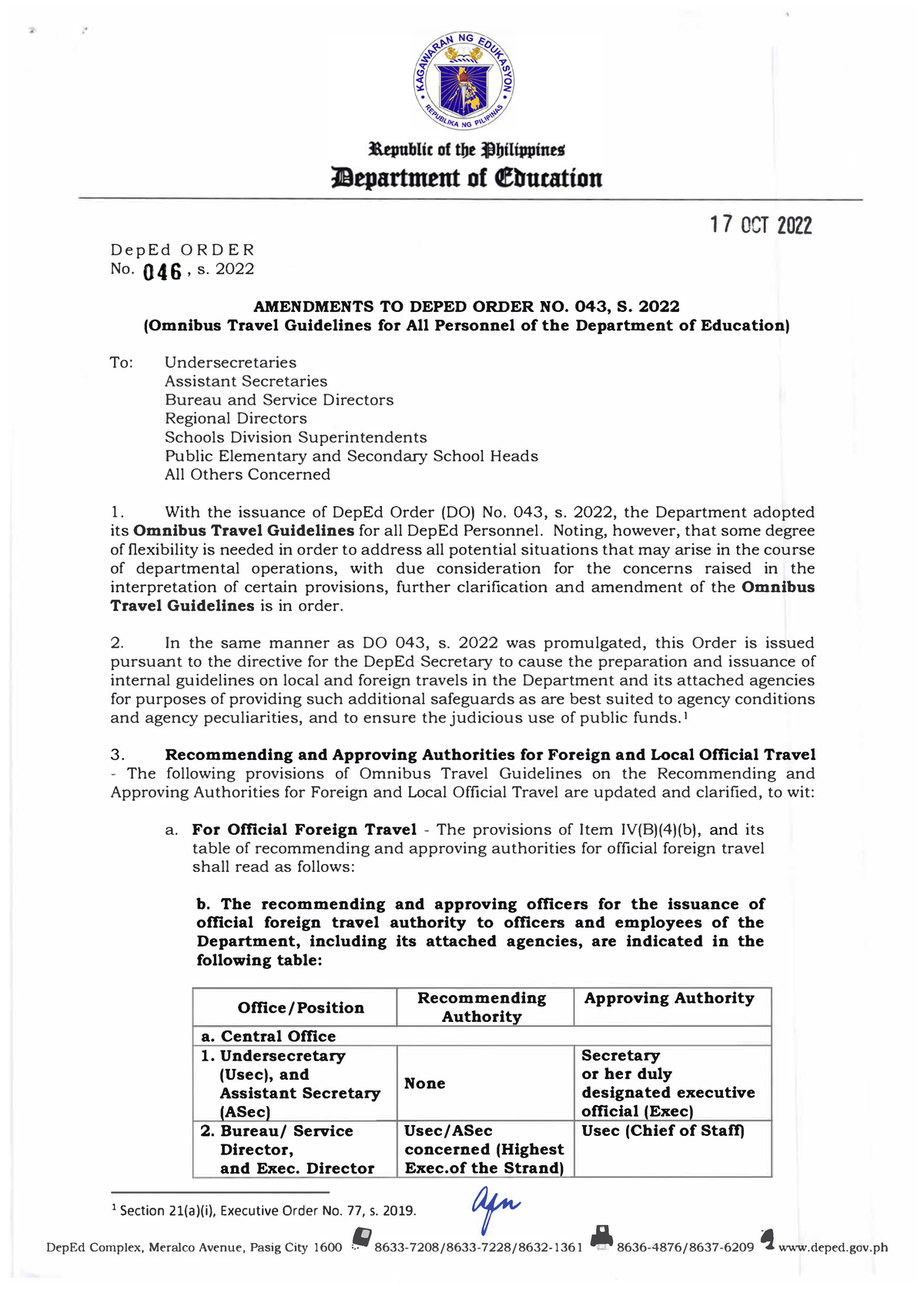 Do S2022 046 - Teaching - D E P E D Or D Er No. , S. 2022 Amendments To 