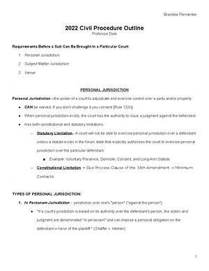 Civil procedure outline - maria - Dale Civ Pro Outline – Maria Civil ...