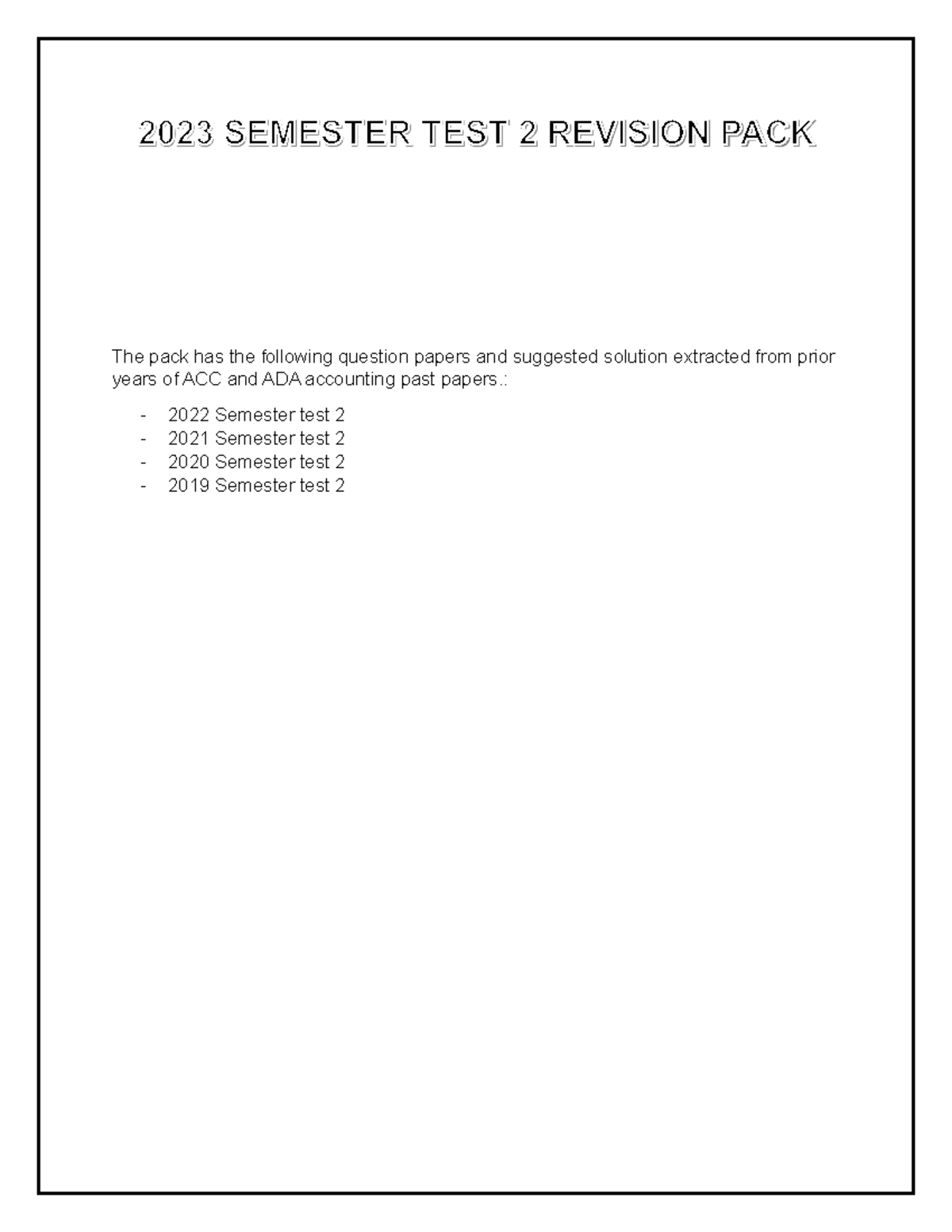 2023 Semester Test 2 Revision Pack The Pack Has The Following 2023 Semester Test 2 Revision Pack The Pack Has The Following