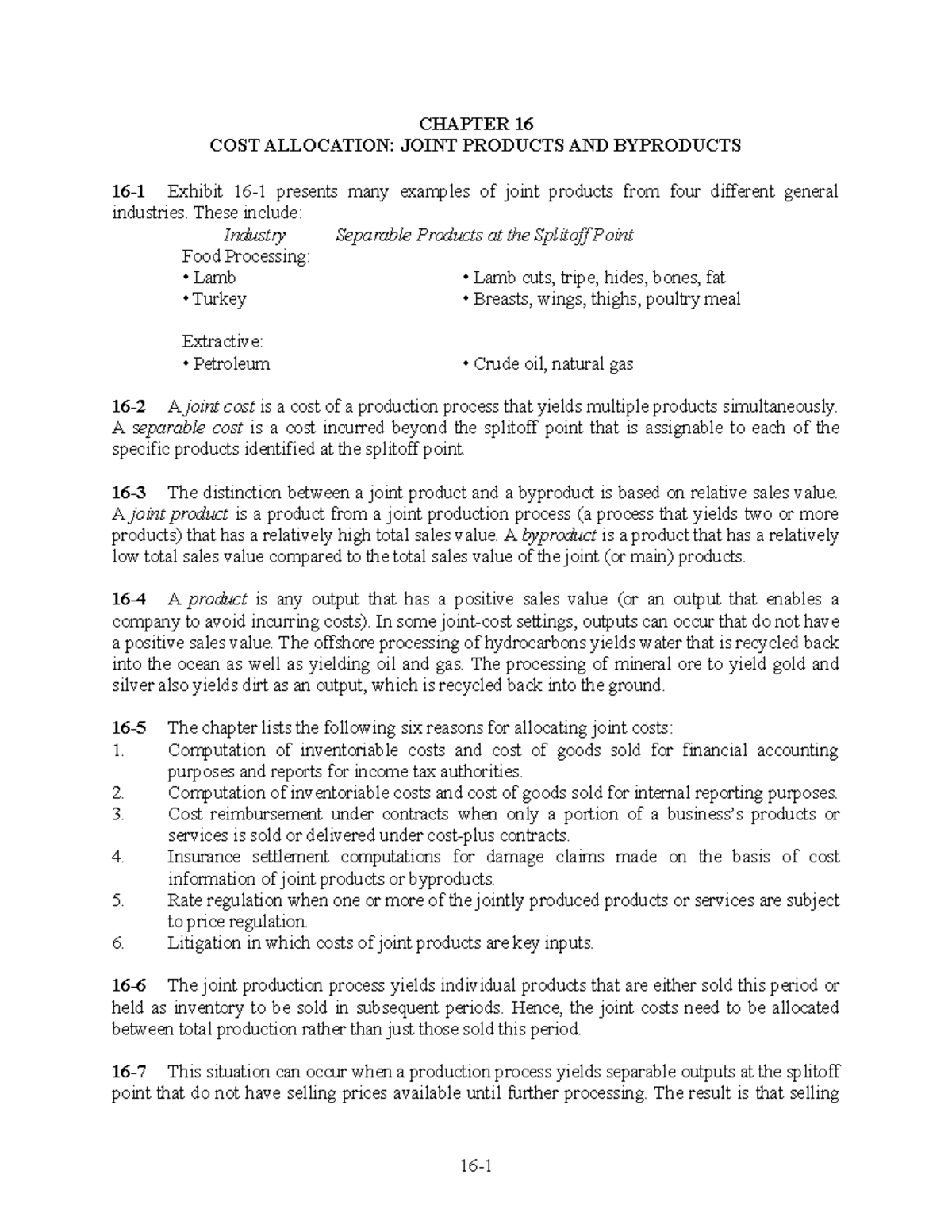 Ch16 SM - suggested nots - CHAPTER 16 COST ALLOCATION: JOINT PRODUCTS ...