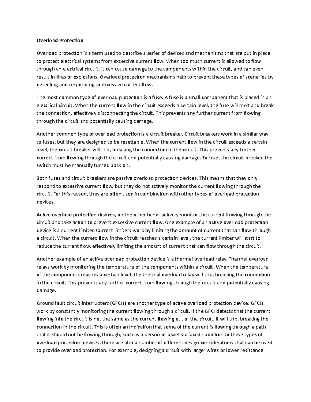 Overload Protection Overload Protection Overload protection is a term