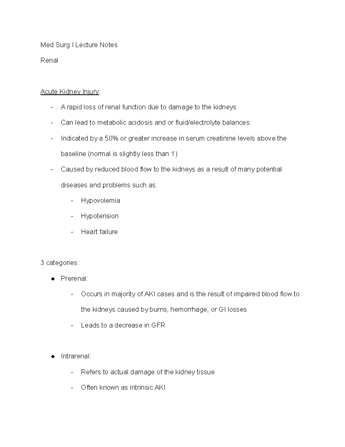 Med Surg I Lecture Notes renal 1 - Med Surg I Lecture Notes Renal Acute ...