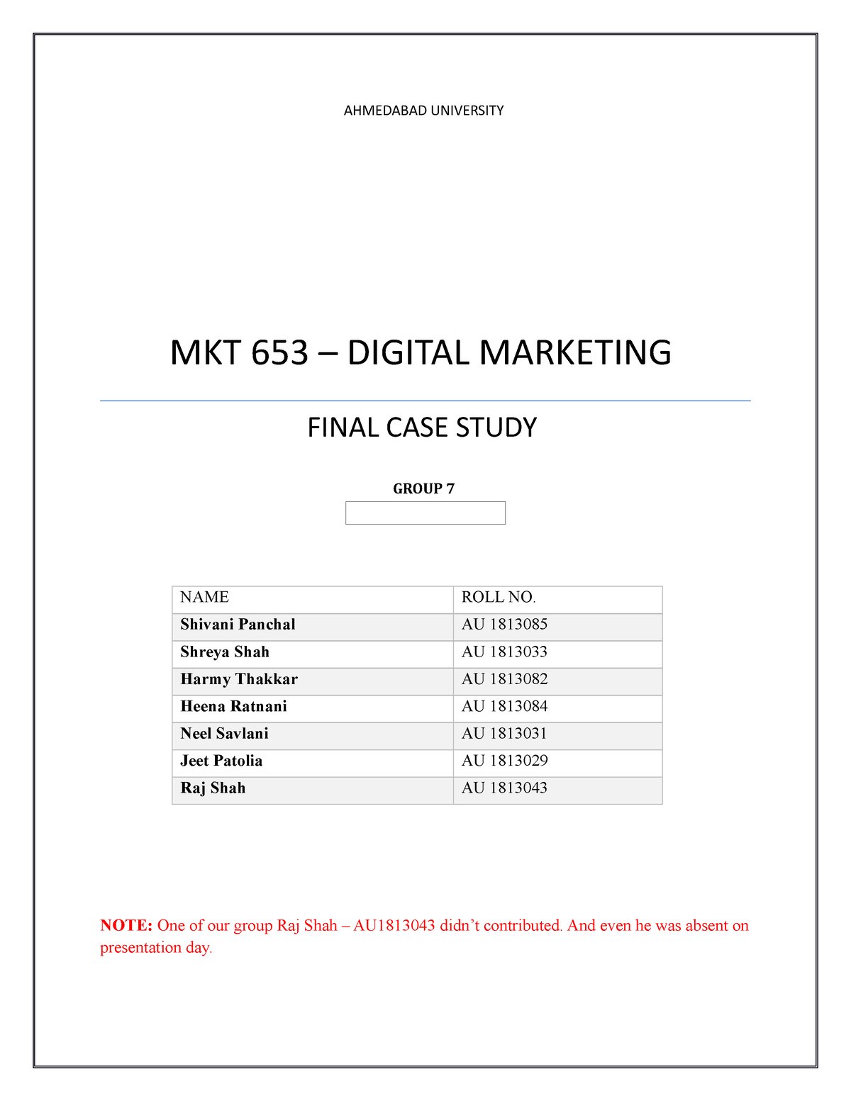 digital marketing case study assignment