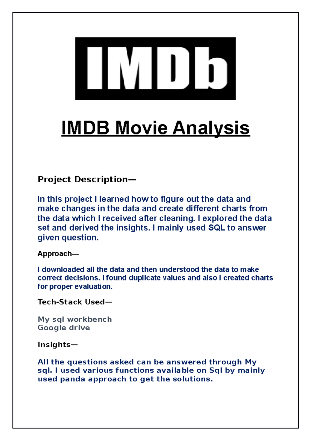 IMDB Movie Analysis - NAa - IMDB Movie Analysis Project Description— In ...