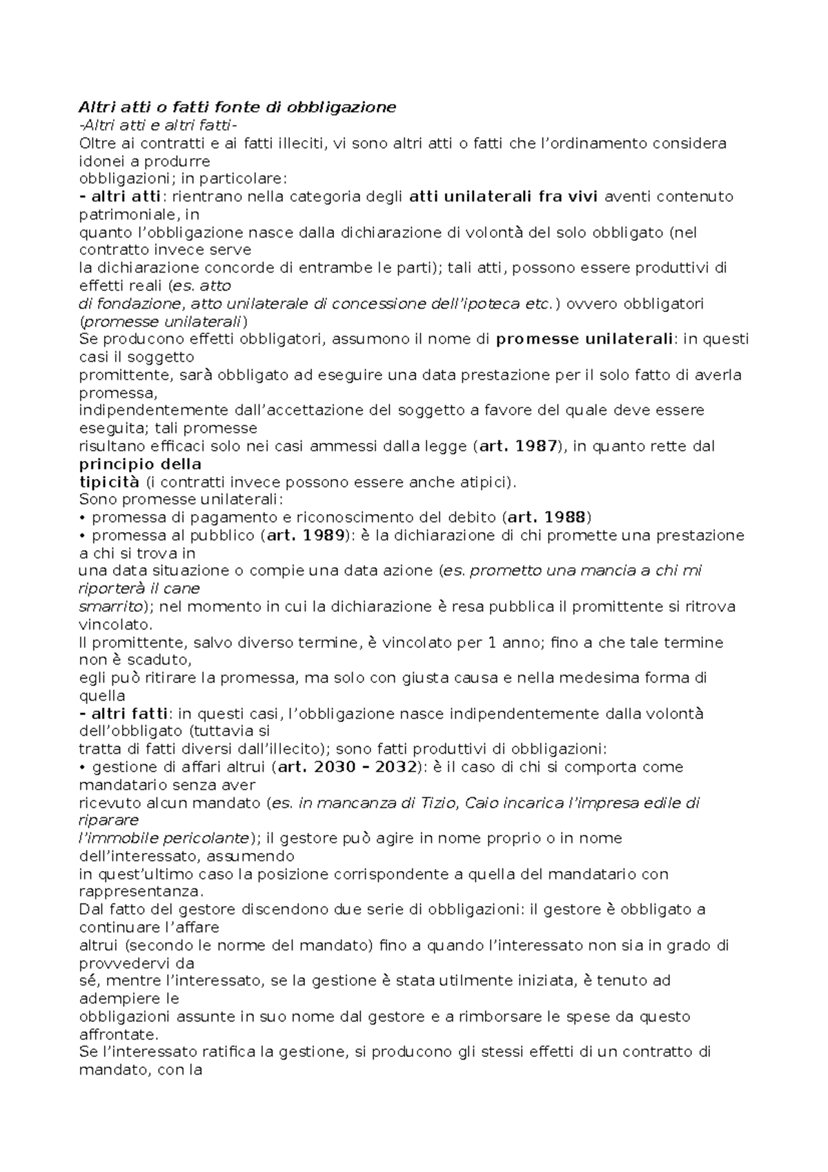Altri atti o fatti fonte di obbligazione - atto di fondazione, atto ...