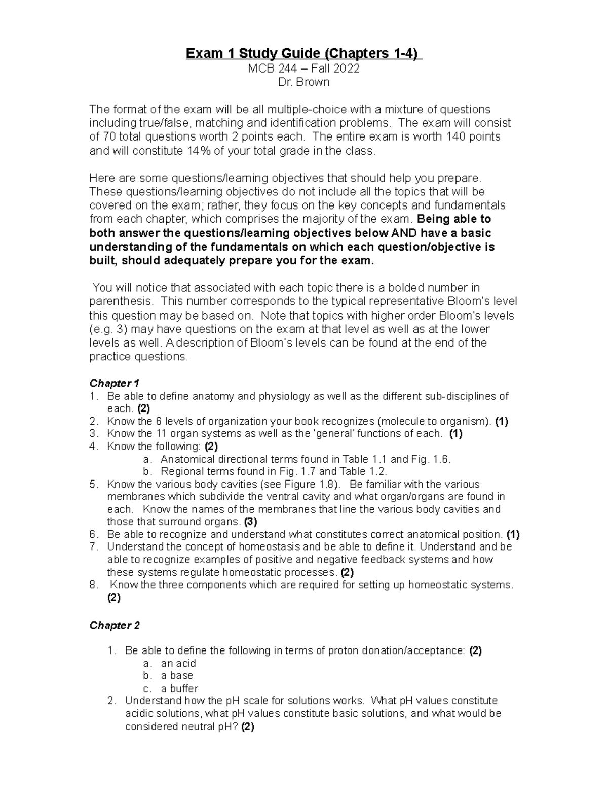 MCB 244 Exam 01 Review Guide (Chpts 1 -4) FA22 - Exam 1 Study Guide ...