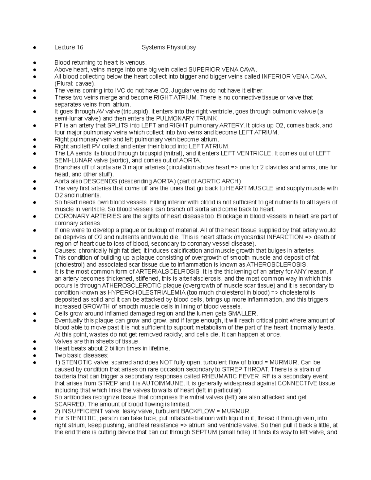Sys Phys Lec 16 - Lecture notes 1 - Lecture 16 Systems Physiolosy Blood ...