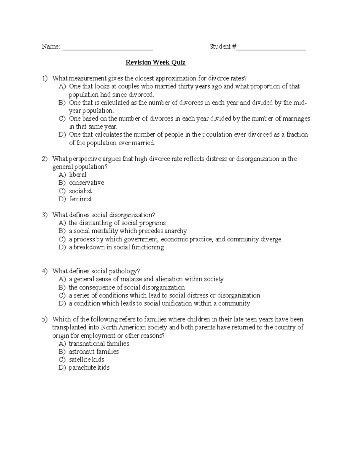 Revision Week Quiz - Practice Questions - Name ...