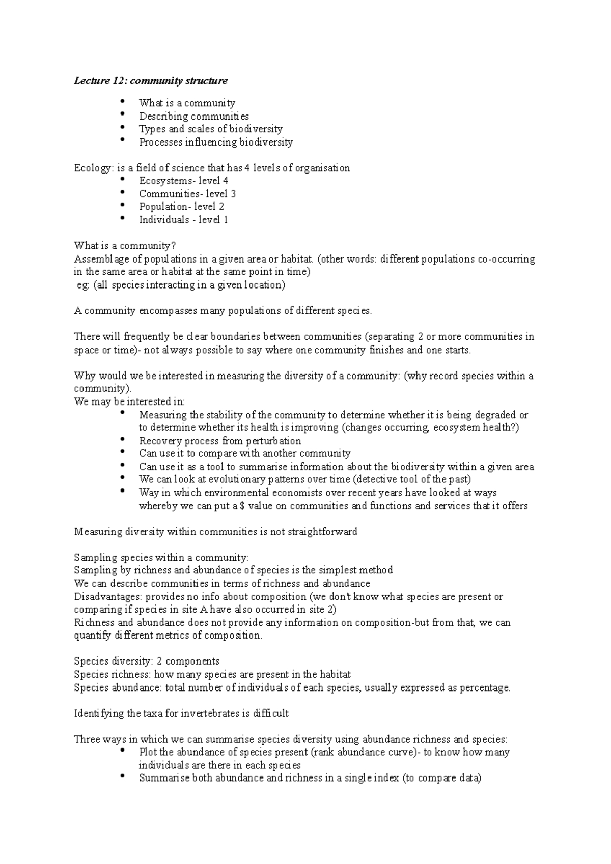 Lecture 12 - BIOL2410 - Lecture 12: community structure What is a ...