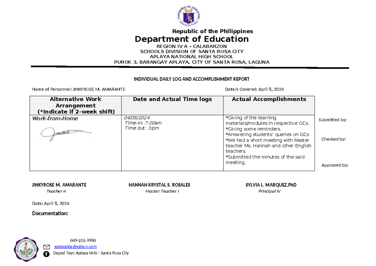 IDLAR report for school - Republic of the Philippines Department of ...