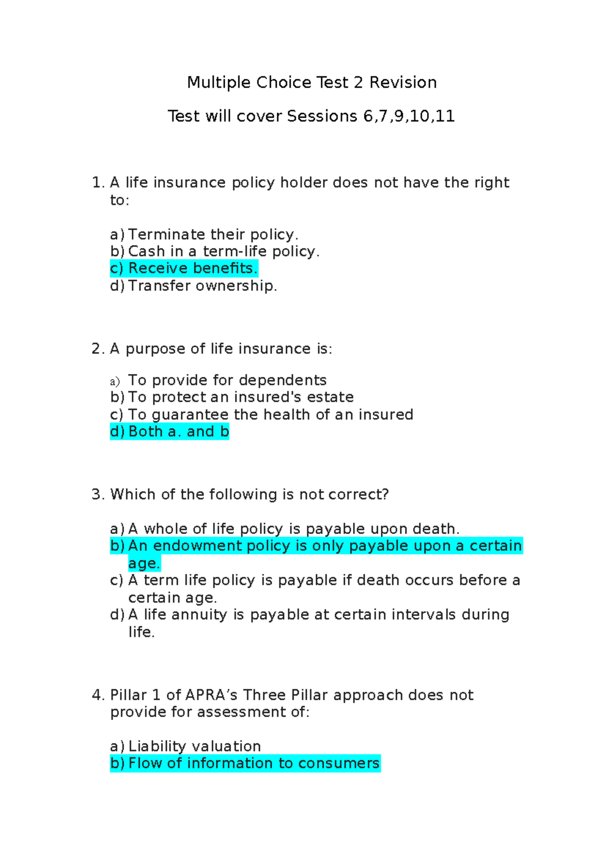 Multiple Choice Test 2 Revision - Multiple Choice Test 2 Revision Test ...