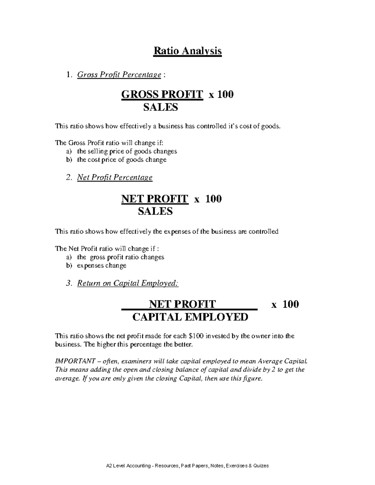 Ratio analysis acc chp22 (notes) - Ratio Analysis 1. Gross Profit ...