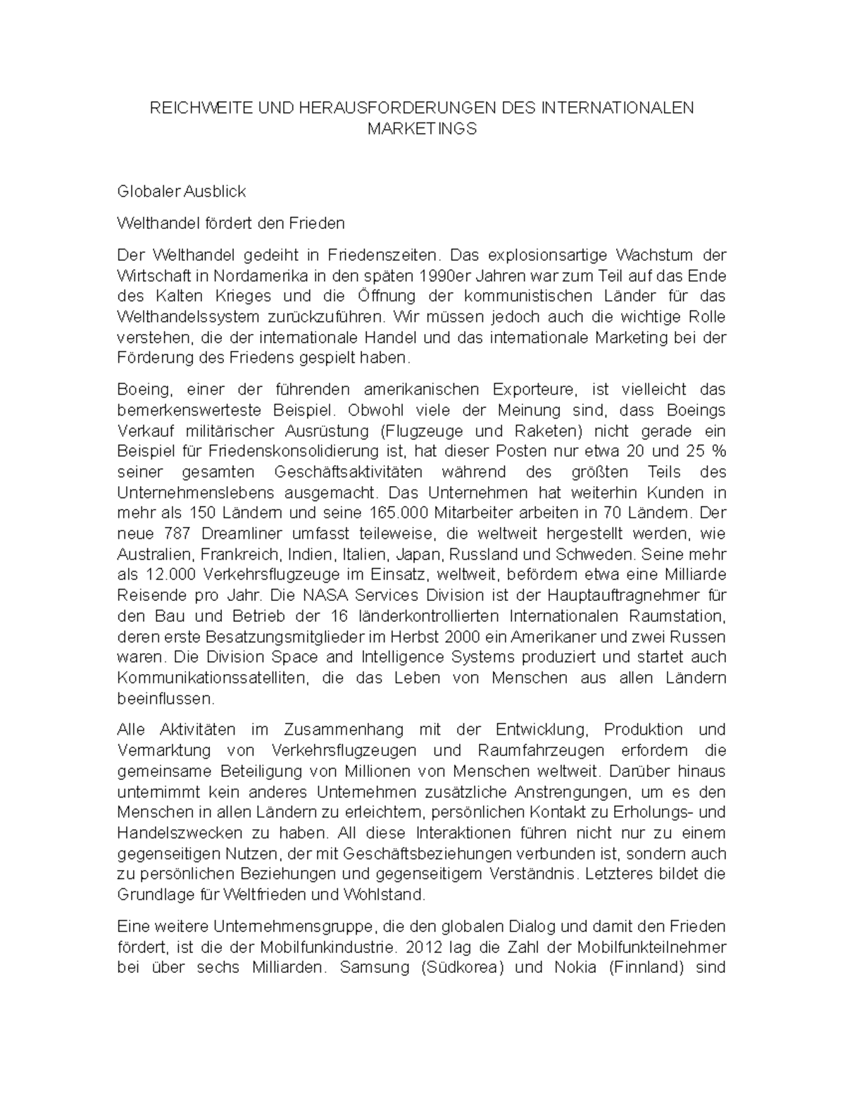 REICHWEITE UND HERAUSFORDERUNGEN DES INTERNATIONALEN MARKETINGS ...