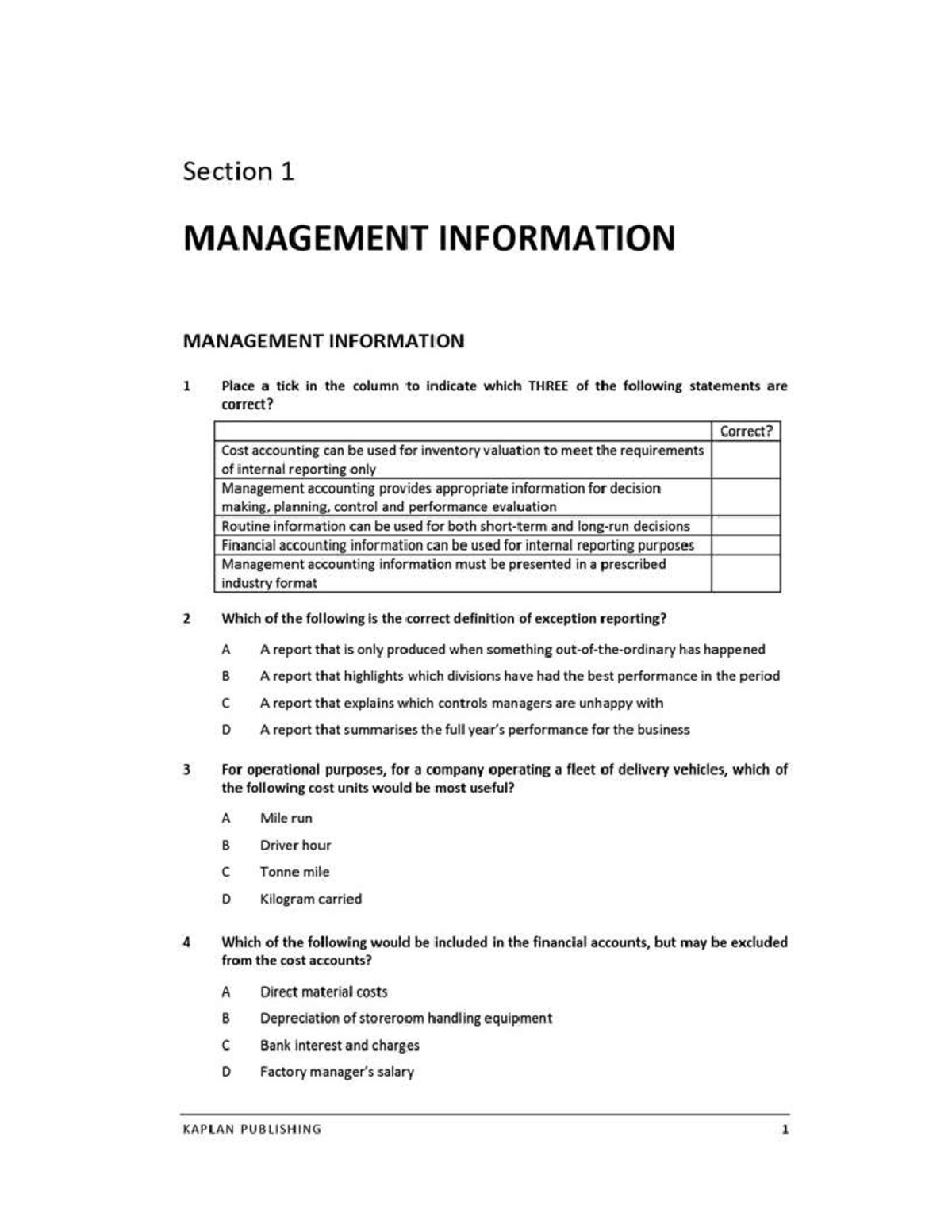 Chapter 2 Assignment management accounting Association of Chartered Certified Accountants