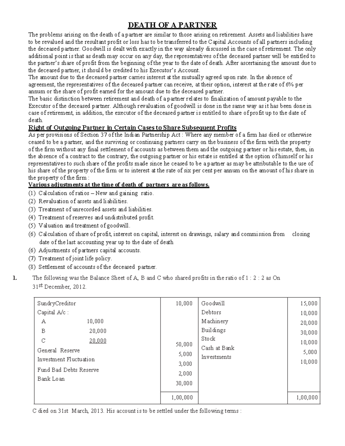 4. Death of the partners - DEATH OF A PARTNER The problems arising on ...