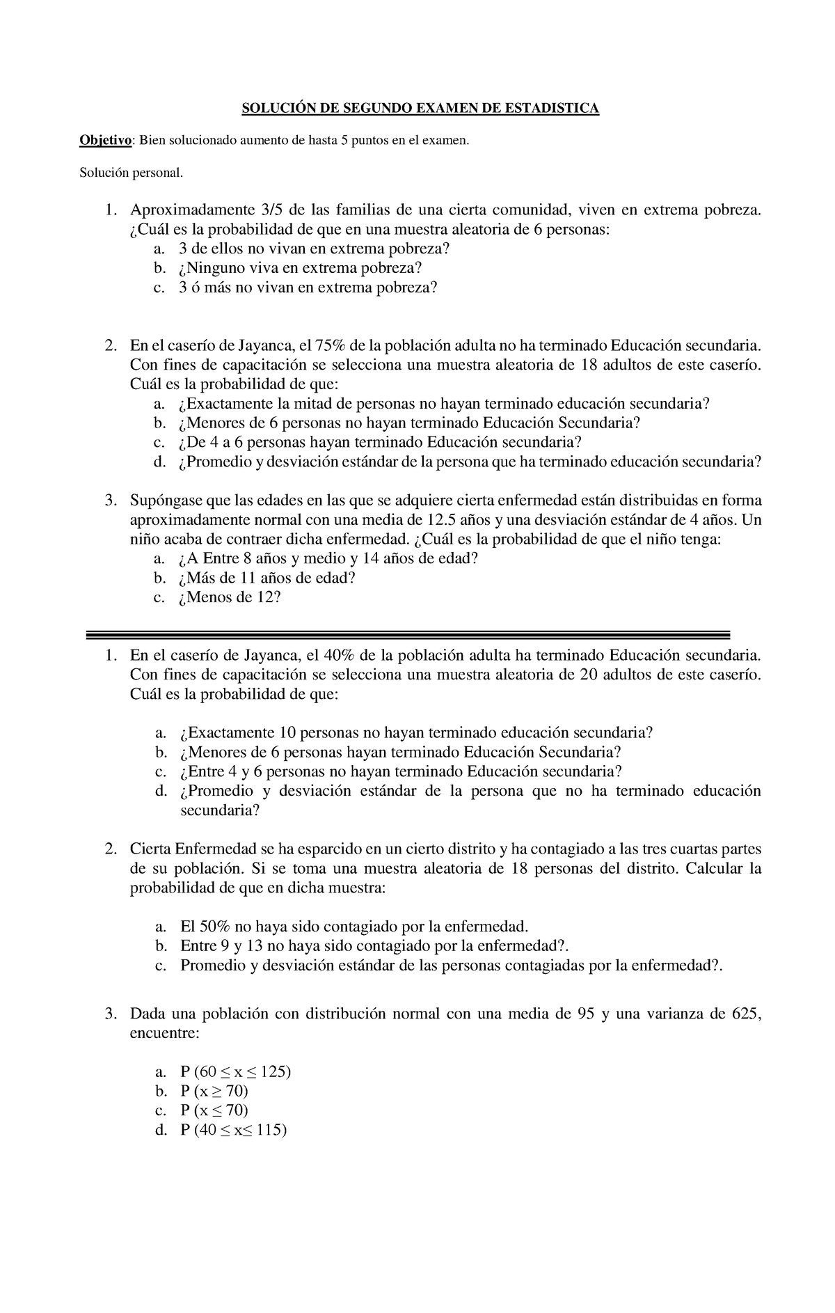 Tarea - Solcuon DE Examen 2 - SOLUCIÓN DE SEGUNDO EXAMEN DE ESTADISTICA ...