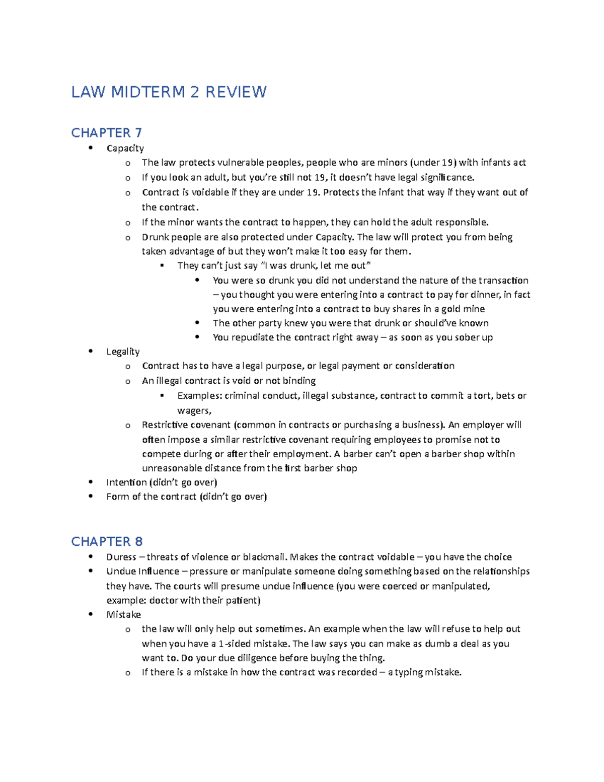 LAW Midterm 2 Review - Lecture notes Chapter 7 - Chapter 10 - LAW ...