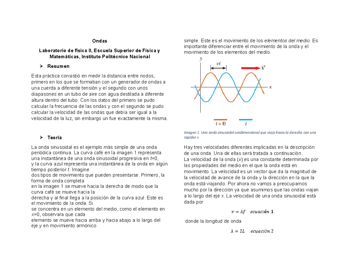 Practica Ondas - Ondas Laboratorio de física II, Escuela Superior de ...