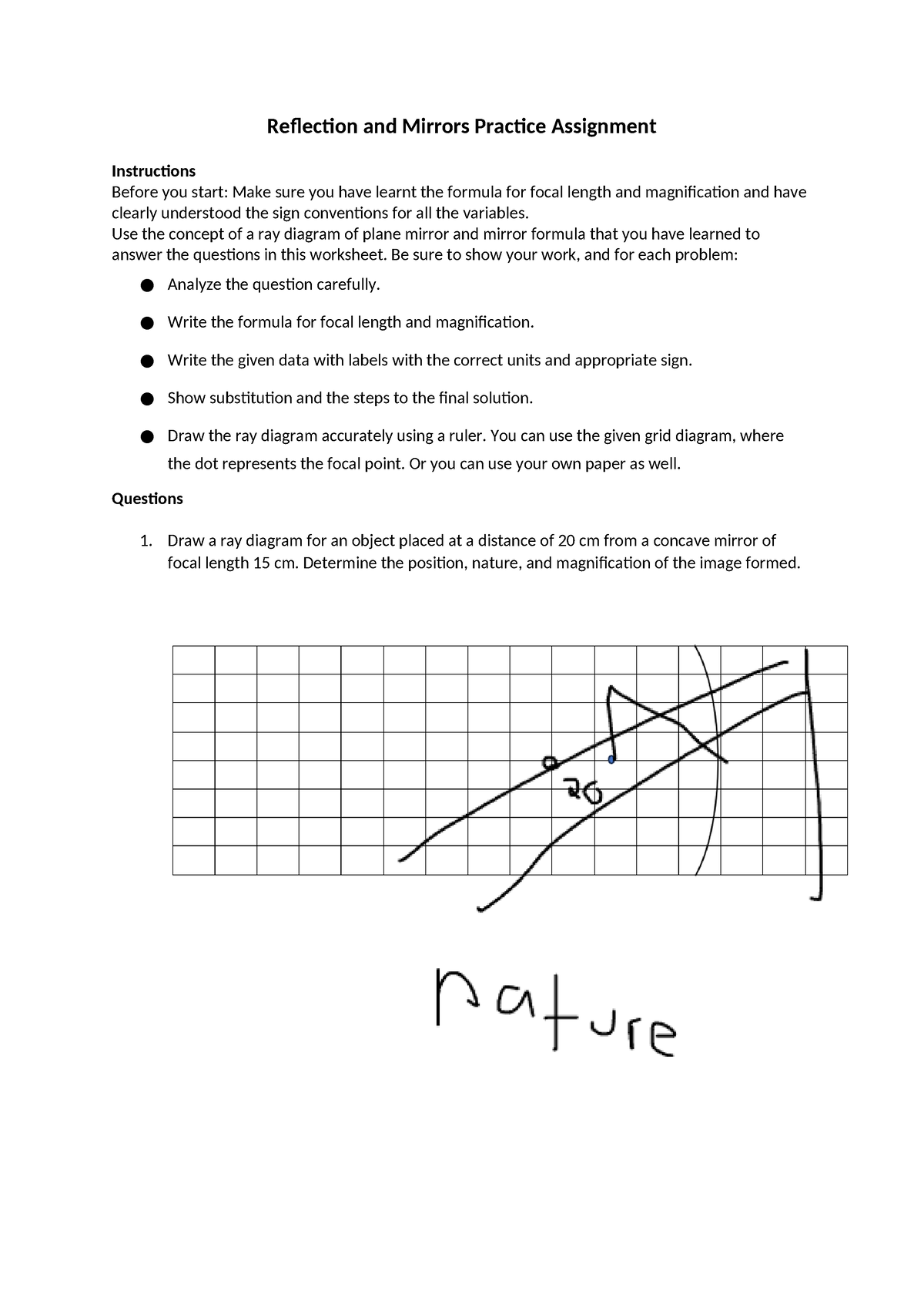 write an assignment on mirrors with their suitable diagram