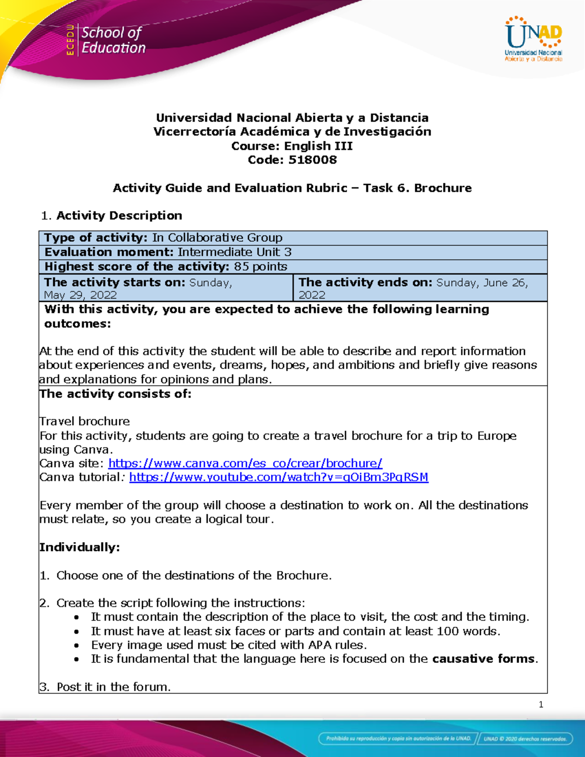 Activity guide and evaluation rubric - Unit 3 - Task 6 - Brochure ...