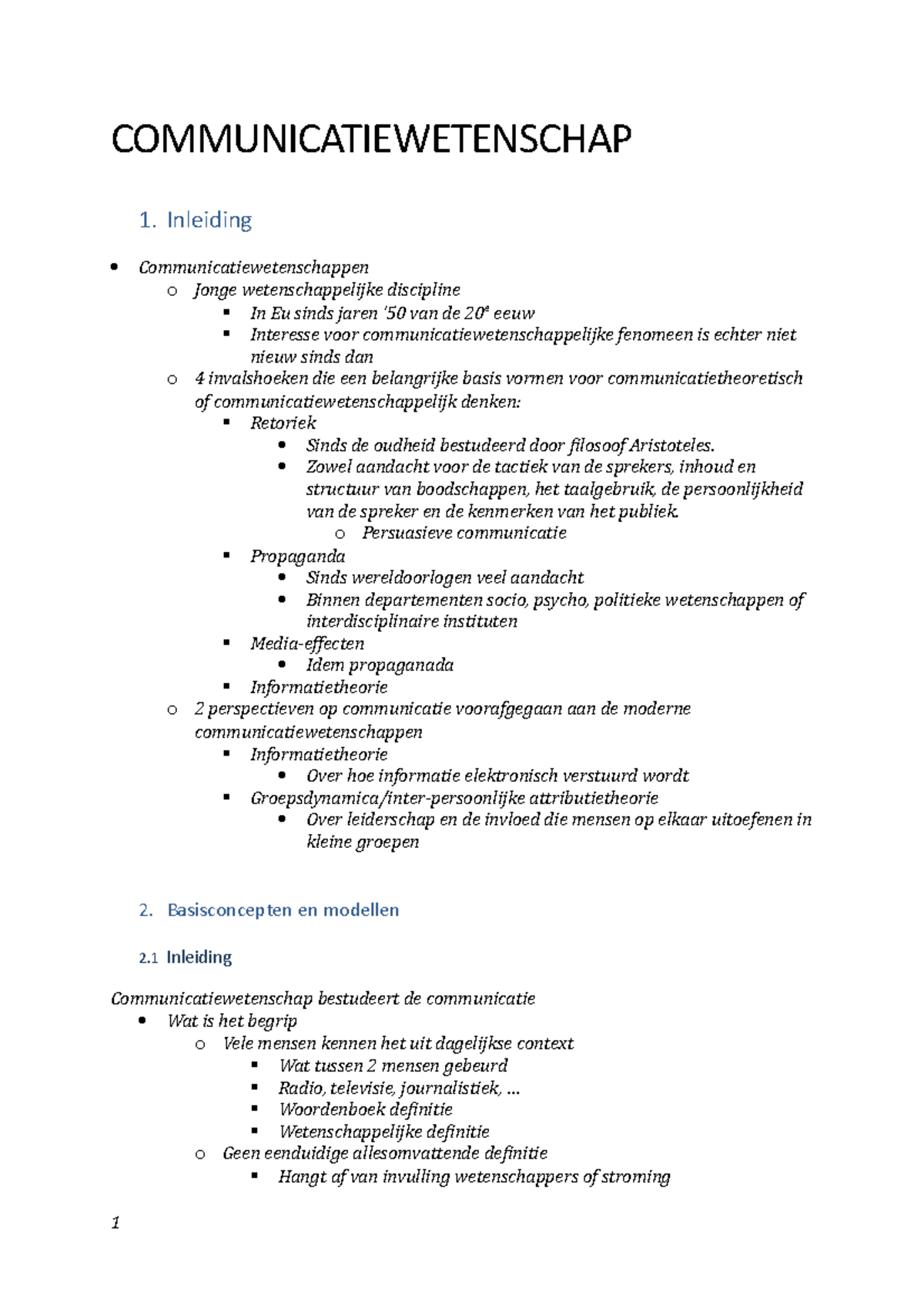 Samenvatting Communicatiewetenschappen 2019-2020 ...