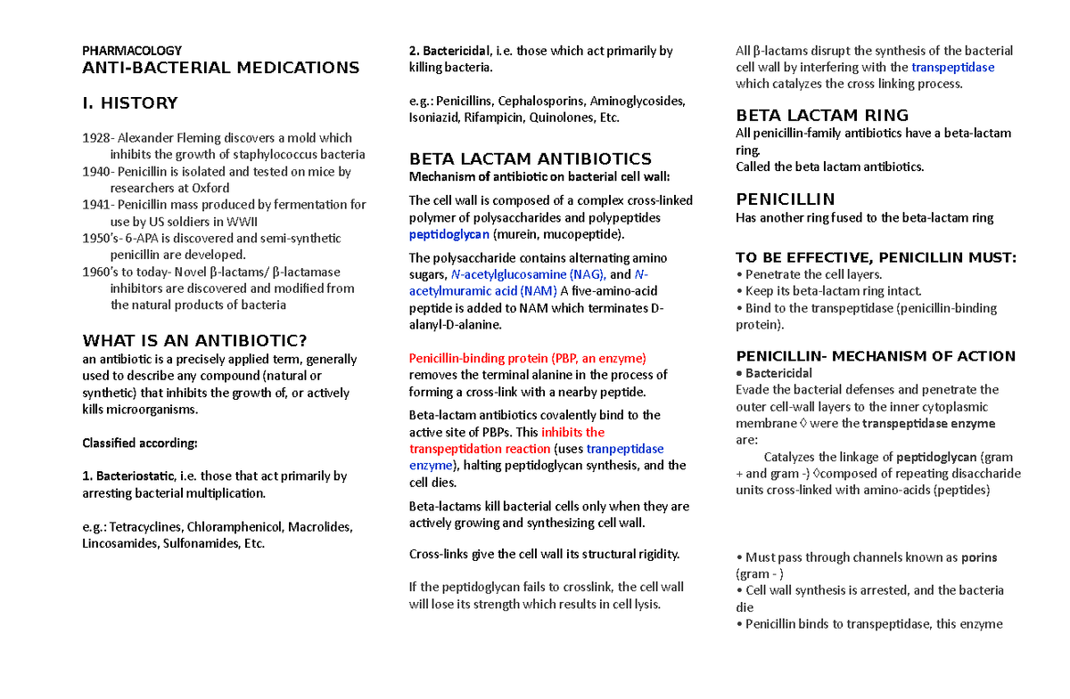 Pharmacology Antibacterial medications PHARMACOLOGY 2. Bactericidal