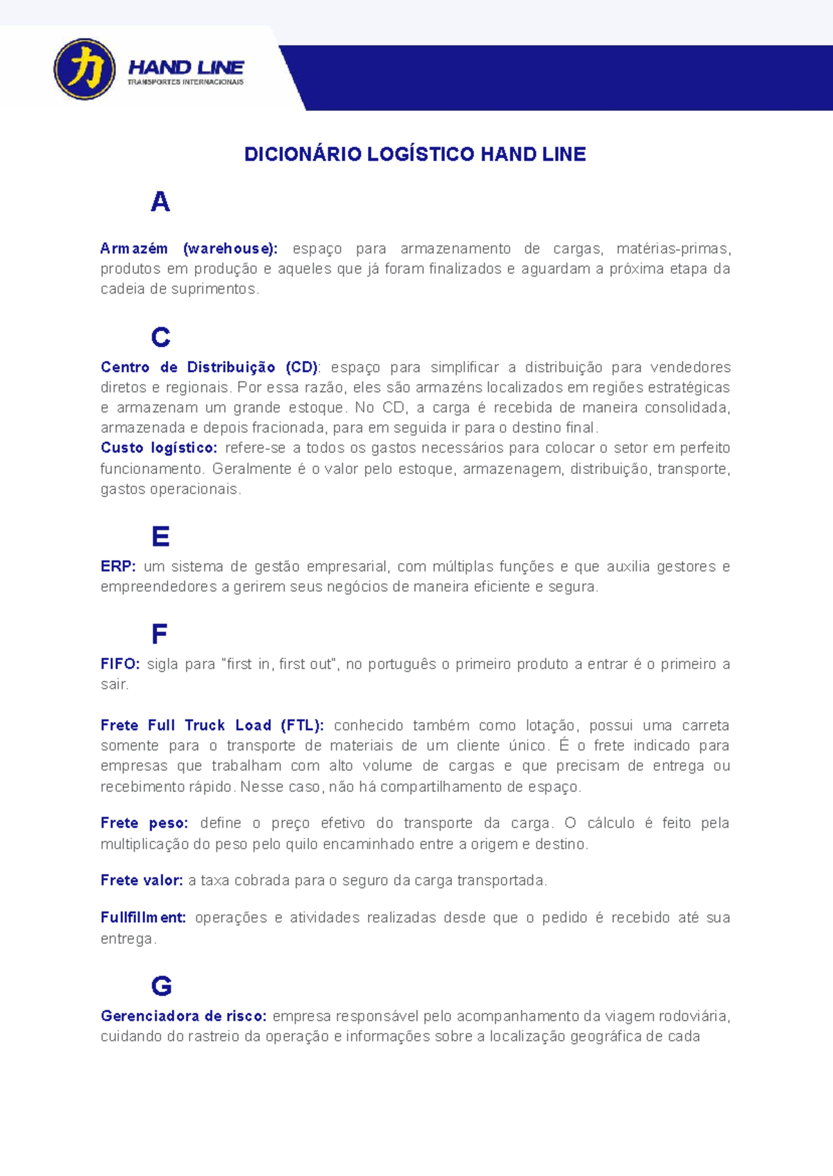 Termos logisticos - Material de introdução a logistica - DICIONÁRIO ...