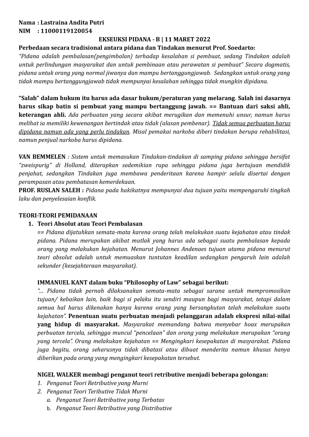 Resume 4 Eksekusi Pidana B - Nama : Lastraina Andita Putri NIM ...