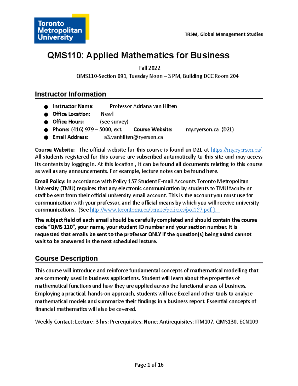 QMS110 Course outline Fall2022 Final avh - TRSM, Global Management ...