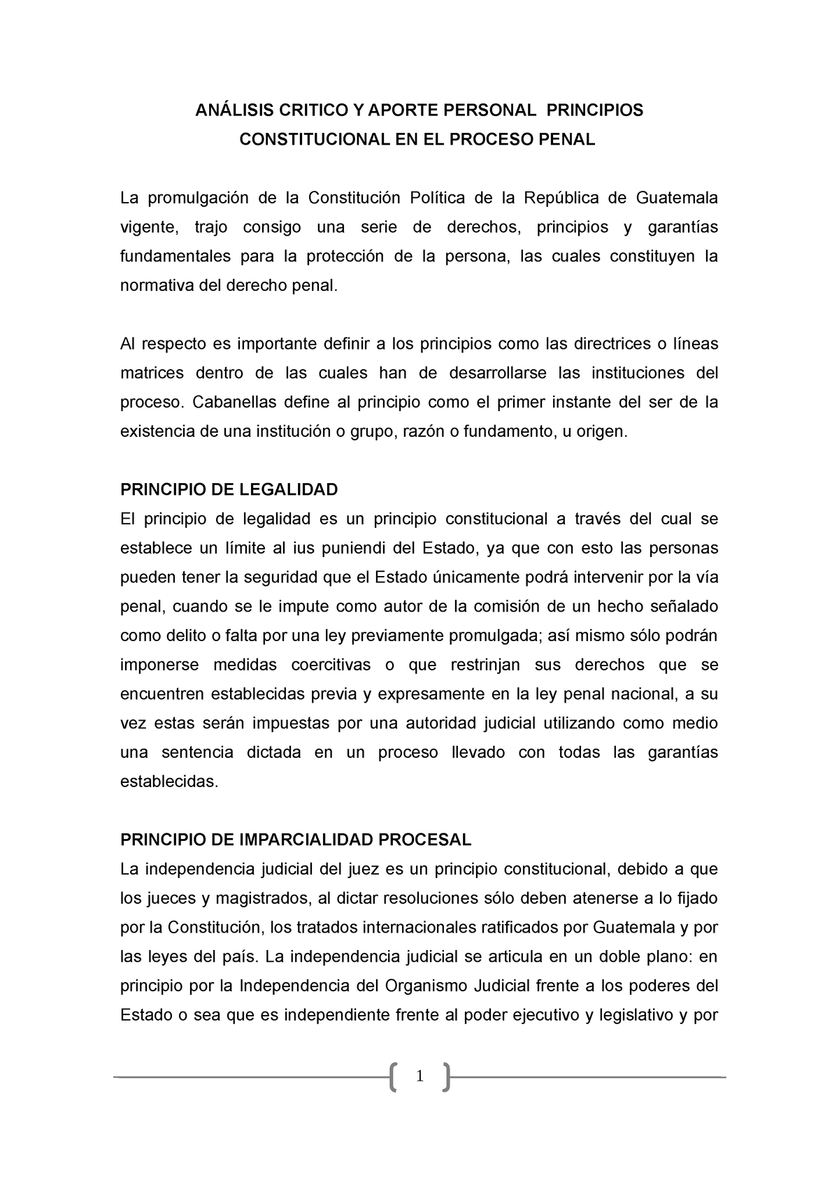 Principios Constitucionales AnÁlisis Critico Y Aporte Personal