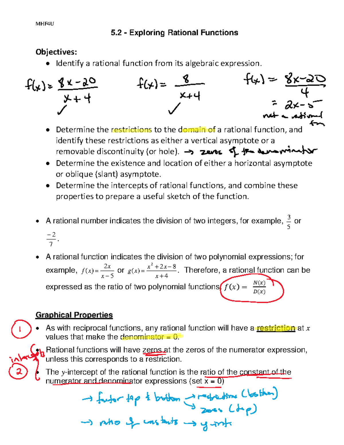 5.2 Rational Functions Per 4 - 5 - Exploring Rational Functions ...