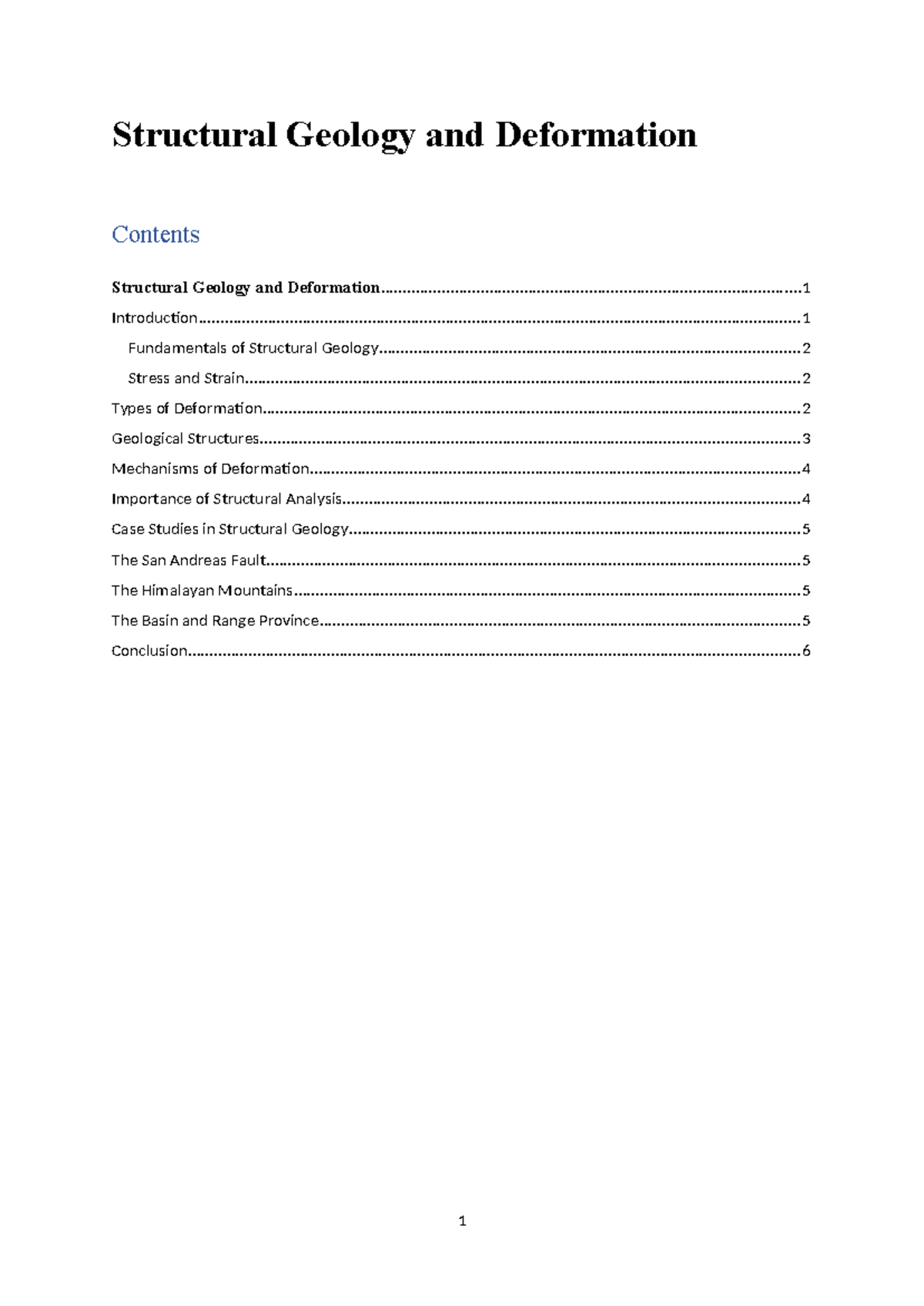 Structural Geology and Deformation - Structural Geology and Deformation ...