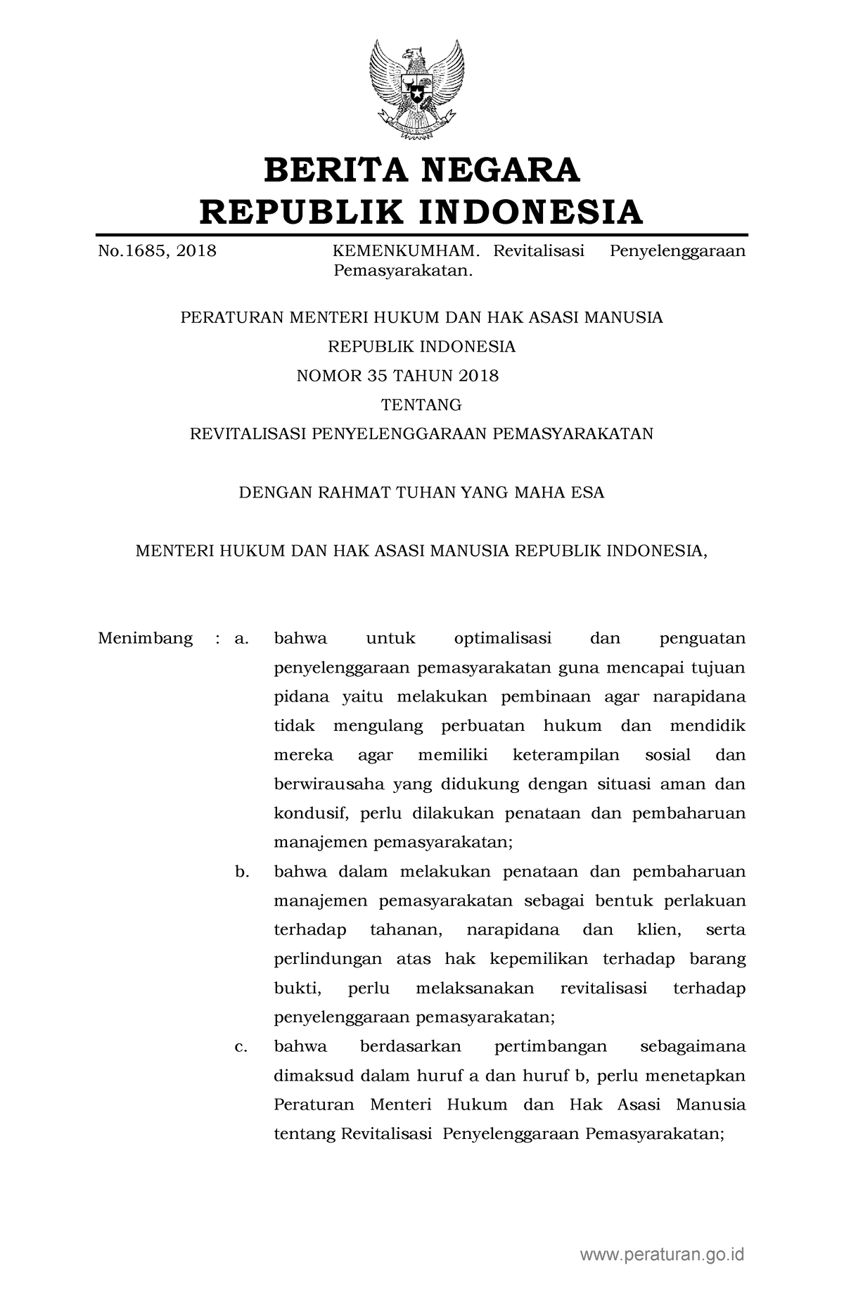 Permenkumham Nomor 35 Tahun 2018 - BERITA NEGARA REPUBLIK INDONESIA No ...