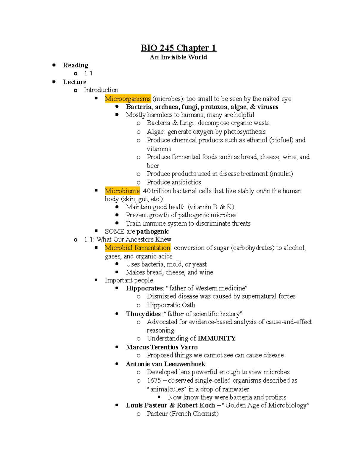 BIO 245 Chapter 1 - Lecture notes - BIO 245 Chapter 1 An Invisible ...
