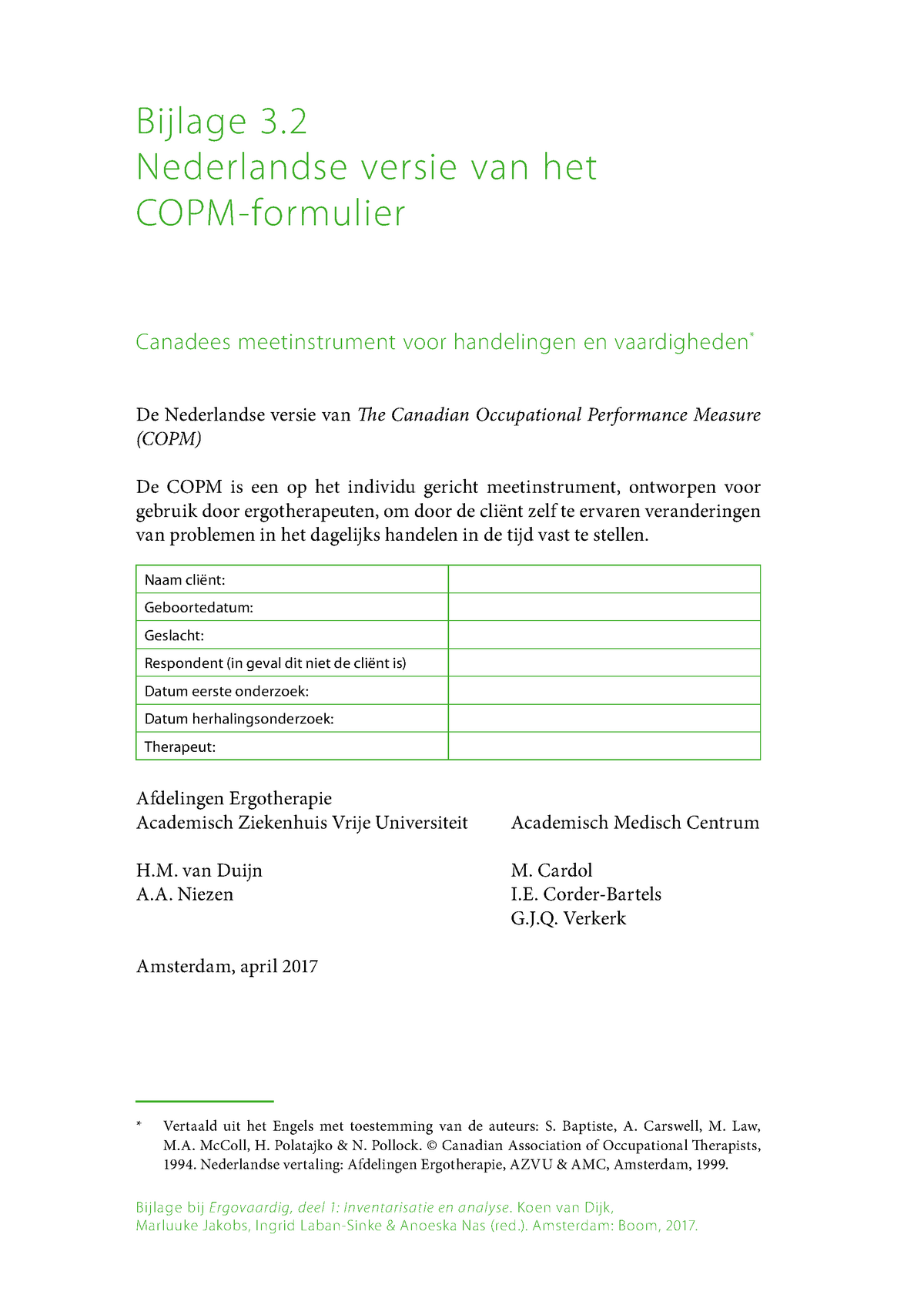 Copm assessment Bijlage bij Ergovaardig deel 1: Inventarisatie en