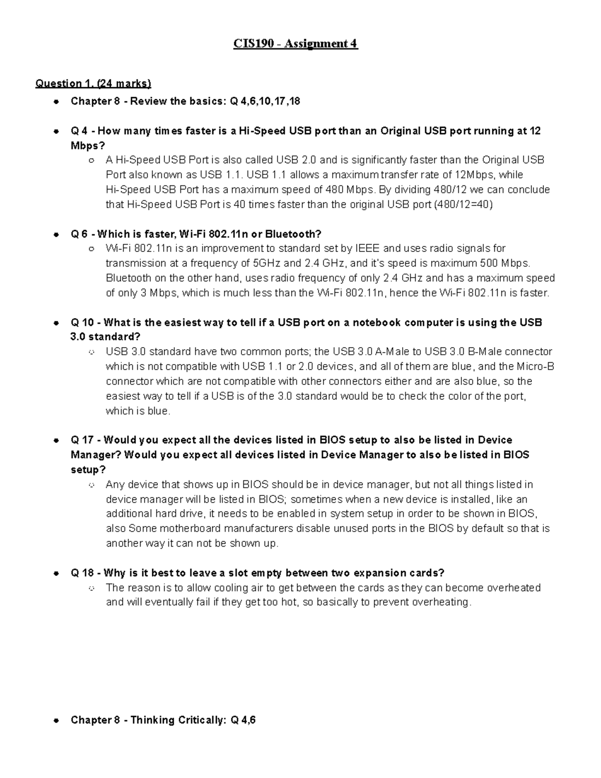 Assignment 4 CIS190 - CIS190 - Assignment 4 Question 1. (24 marks ...