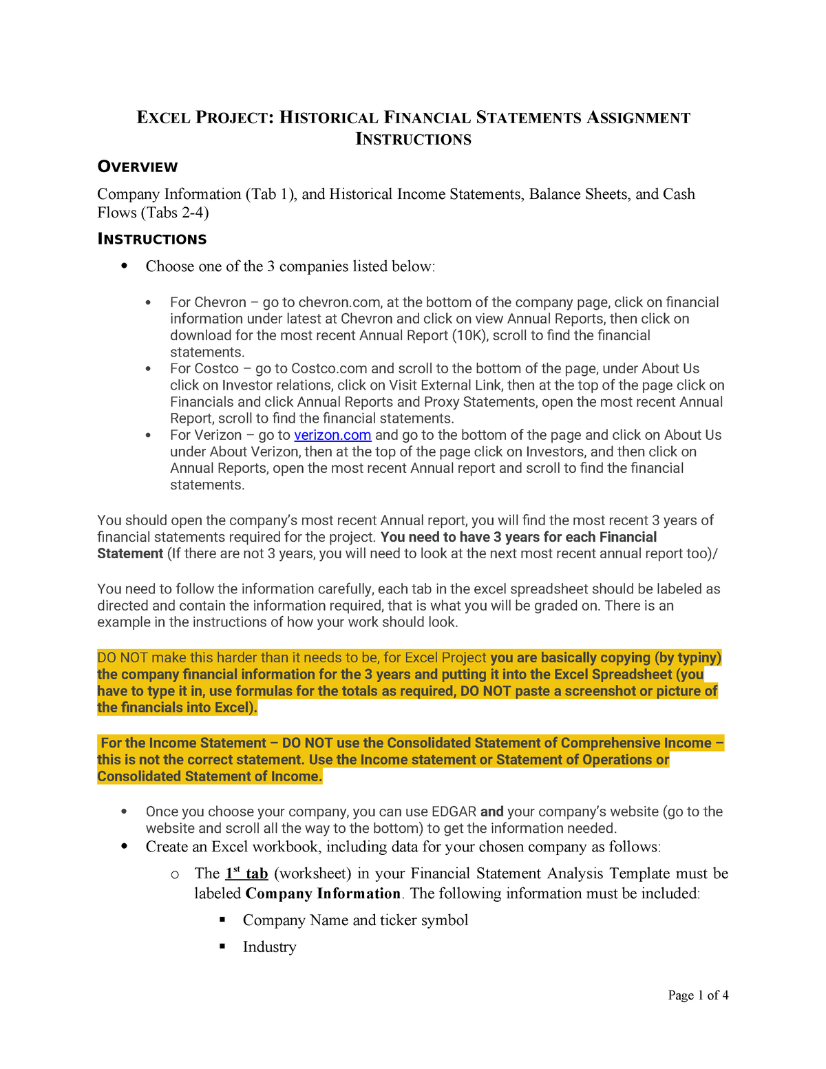 financial statements assignment