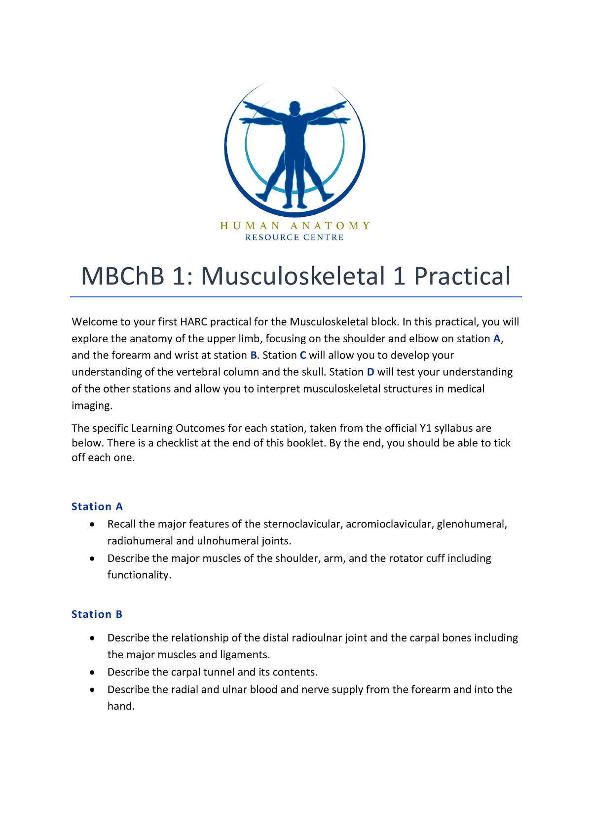 Yr1 MBCh B MSK 1 Booklet (Answers) - MBChB 1: Musculoskeletal 1 ...