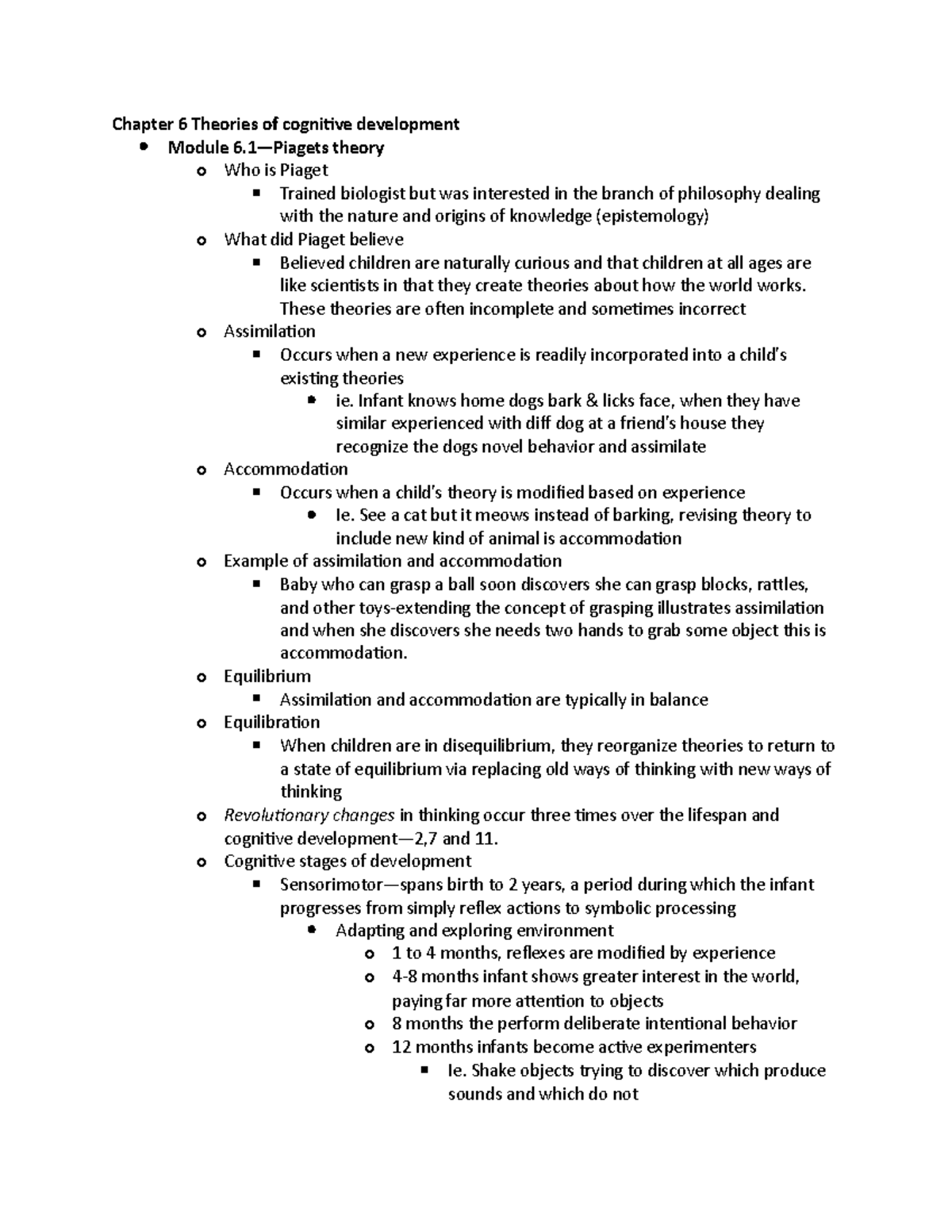 Midterm 2-2500 - Chapter 6 Theories of cognitive development Module 6 ...