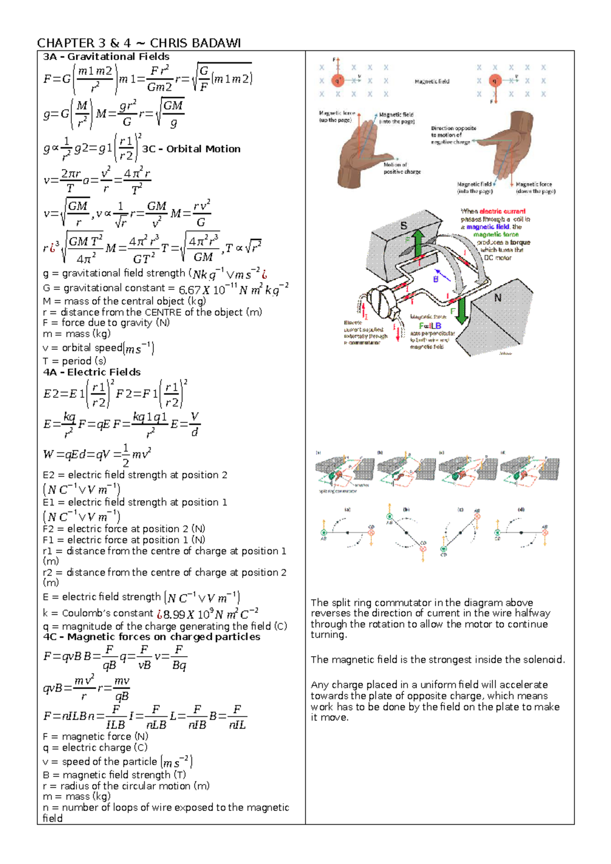 Fields cheat sheet - CHAPTER 3 & 4 ~ CHRIS BADAWI 3A – Gravitational ...