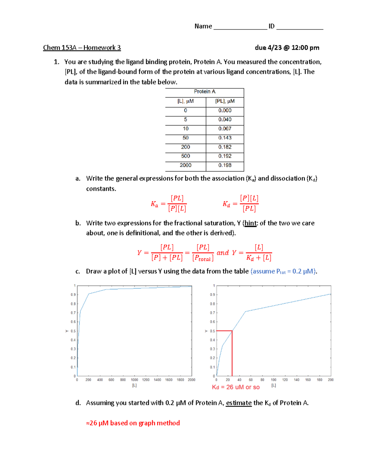 Chem 153A - Homework 3 solutions - Name _______________ ID ...