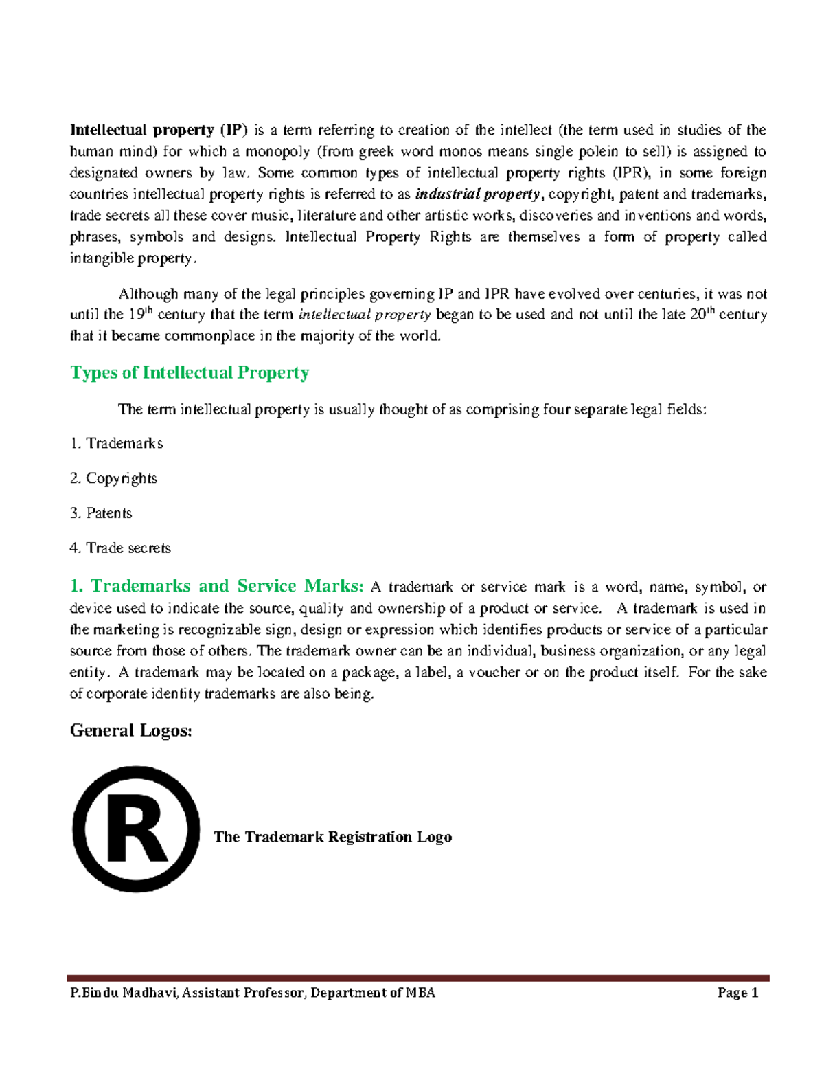 Unit-1 Introduction - Fbverb - Intellectual Property (IP) Is A Term ...