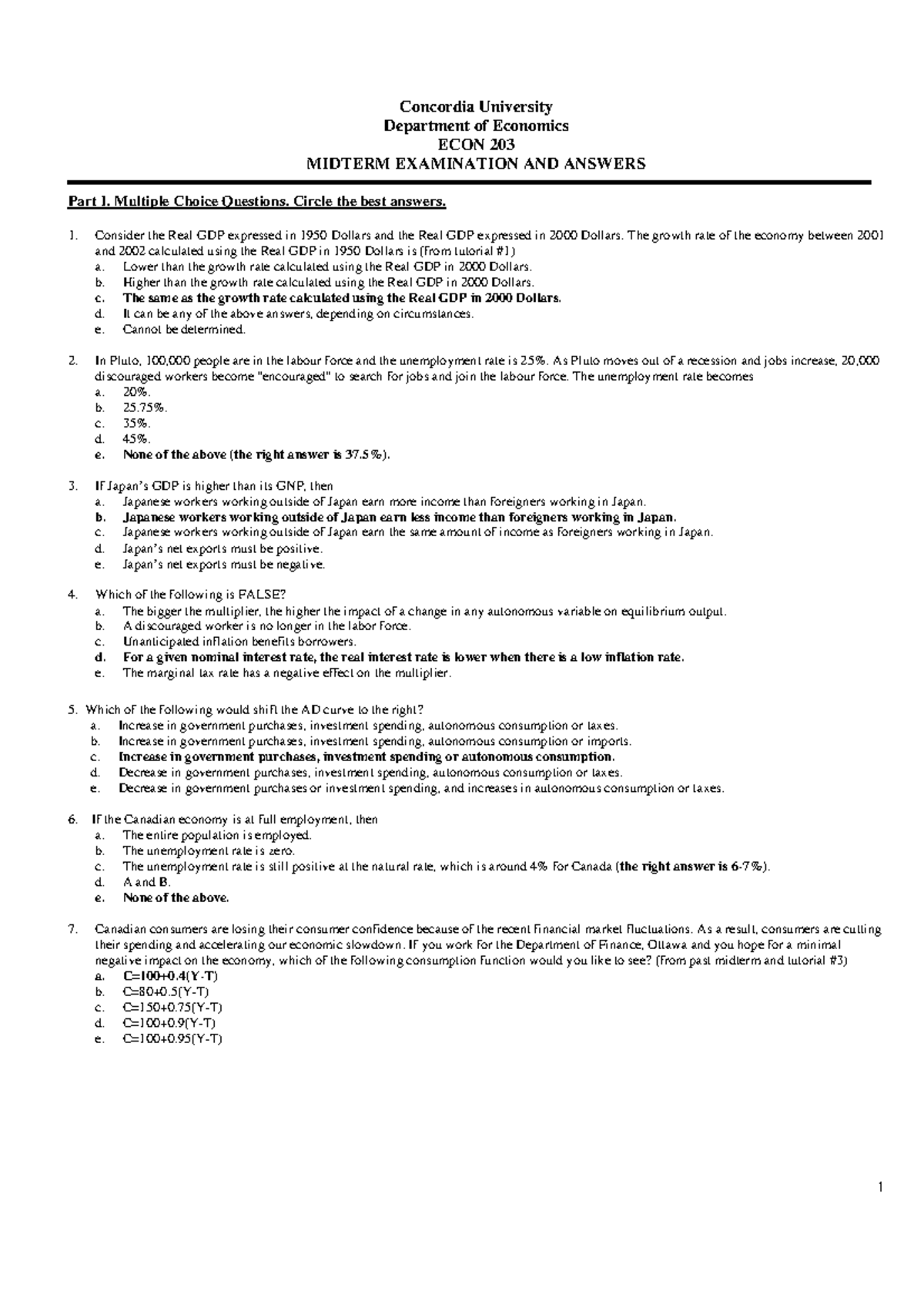 Midterm 2 January 2019, questions and answers - Concordia University ...