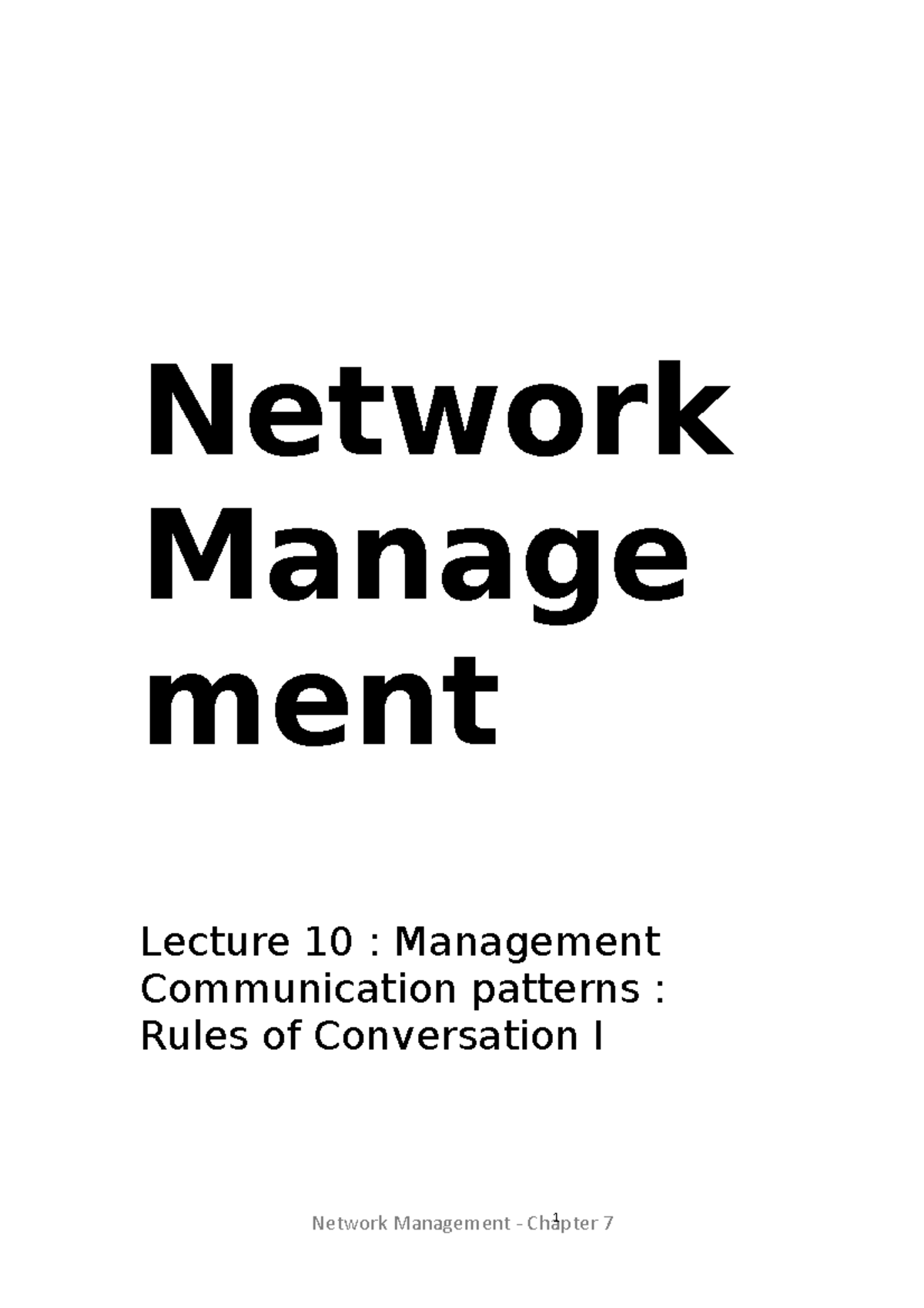 Network Management Ch7 Lecture 1 Network Manage Ment Lecture 10